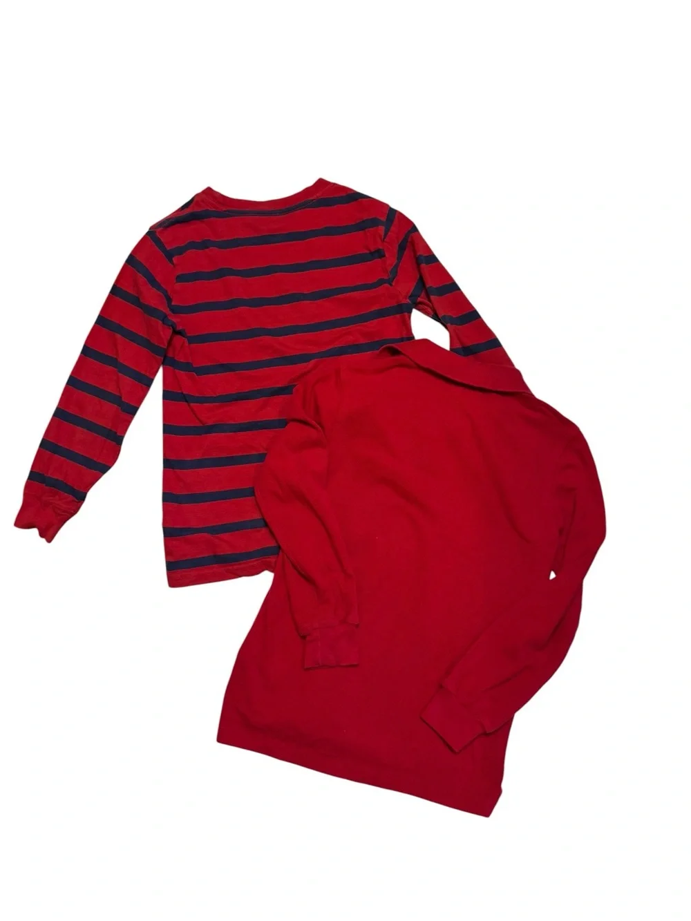 LOT OF 2-Ralph Lauren Bear Long Sleeve Polo Shirt Red Blue Striped Crewneck Sz 7